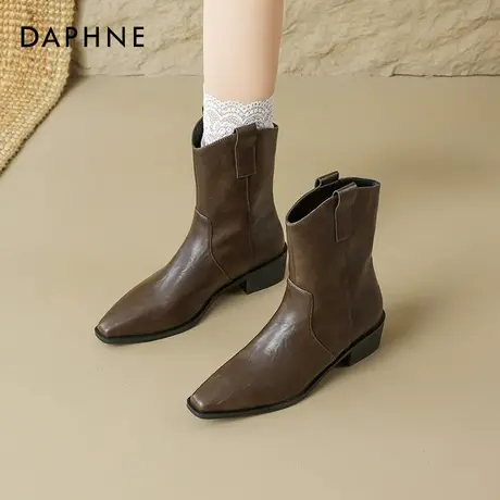 达芙妮长筒靴女2025秋季新款两穿裤管靴高跟骑士靴尖头棕色短靴子商品大图
