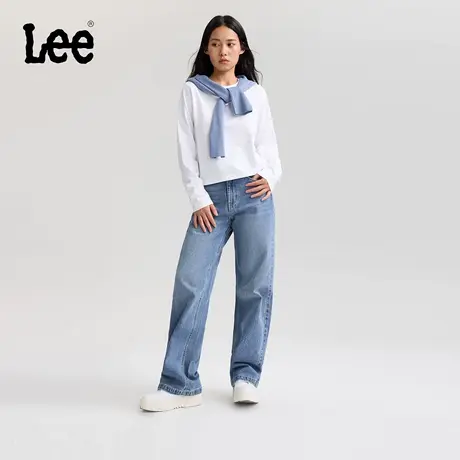 【张凌赫代言】Lee25秋冬新品428懒懒裤舒适高腰直脚中蓝女牛仔裤商品大图