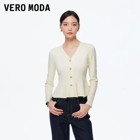 【好物体验专享】Vero Moda针织衫25秋冬新款荷叶边收腰修身上衣商品大图