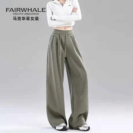 马克华菲美式休闲阔腿裤女2025新款高腰显瘦宽松百搭直筒拖地长裤商品大图