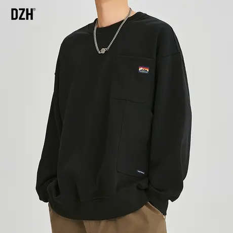 男生黑色重磅卫衣男秋季圆领美式宽松长袖上衣潮牌男装2023年新款商品大图