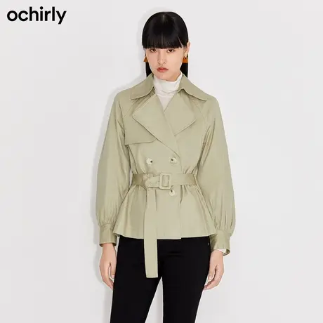 欧时力 工装风衣外套女冬配腰带刺绣排扣别致图片