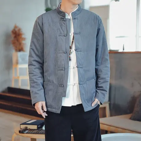 冬季棉衣男中国风立领灯芯绒中式民族中山装棉袄唐装大码盘扣外套图片