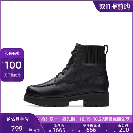 Clarks其乐奥莉系列女鞋时尚简约马丁靴复古方跟中筒时装皮靴商品大图