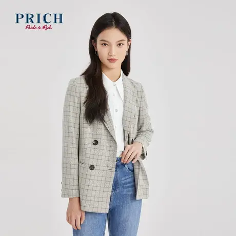 PRICH西装新款双排扣设计感小众防紫外线格子职场外套女商品大图