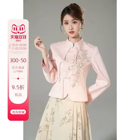 韩语琳新中式长袖衬衫女2023年新款洋气时尚上衣设计感粉色春秋款商品大图