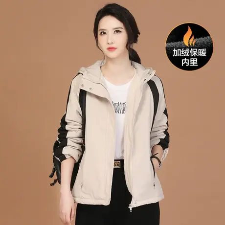 新品8.5折】连帽撞色加绒工装棉服外套女保暖棉衣小棉袄商品大图