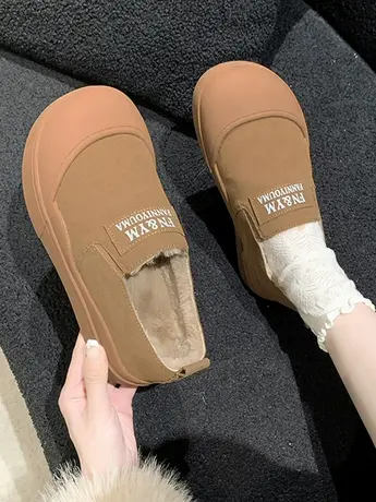 勃肯鞋女秋冬加绒羊羔毛毛鞋孕妇一脚蹬单鞋丑萌大头乐福豆豆棉鞋商品大图