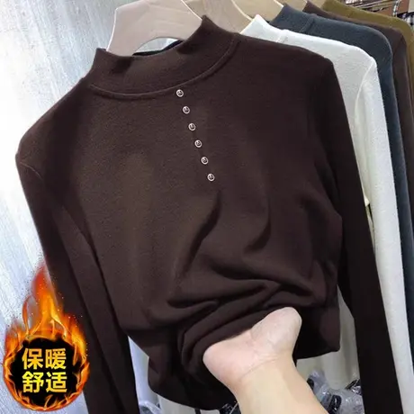 双面德绒保暖内衣女大码加绒加厚半高领打底衫秋冬季外穿羊绒上衣图片