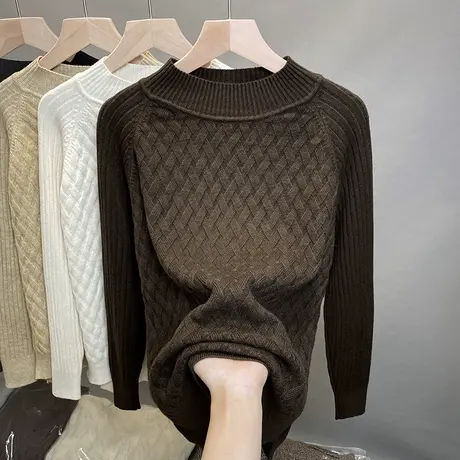 半高领毛衣女打底衫2023秋冬新款套头编织纹外穿针织衫内搭上衣潮商品大图