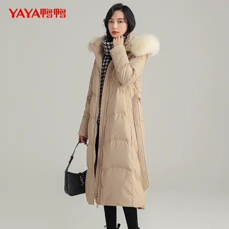 鸭鸭2022年冬季新款羽绒服女长款狐狸毛领连帽腰带收腰显瘦外套F图片