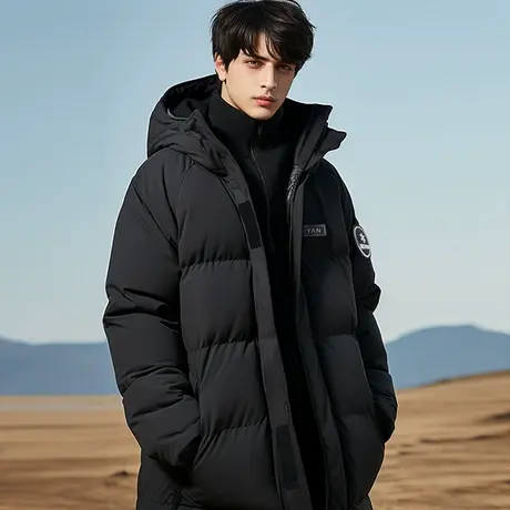 胖子冬季男士保暖防风外套宽松中长款带帽加大码加厚棉服棉袄大衣图片