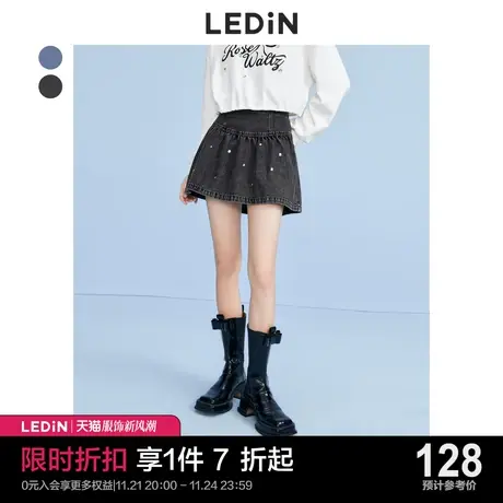 乐町亮钻牛仔短裙休闲春夏新款女装半身裙短款设计感黑色半裙图片