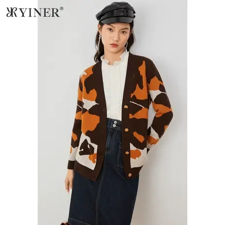 *YINER音儿奥莱女装秋季洋气艺术图案毛针织衫商品大图