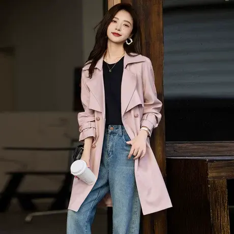 时尚气质知性2023秋季新款女装翻领通勤百搭职场中长款风衣外套商品大图