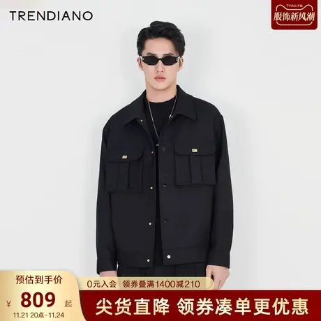 TRENDIANO休闲夹克2023春秋季新款宽松开衫外套男士工装上衣潮商品大图