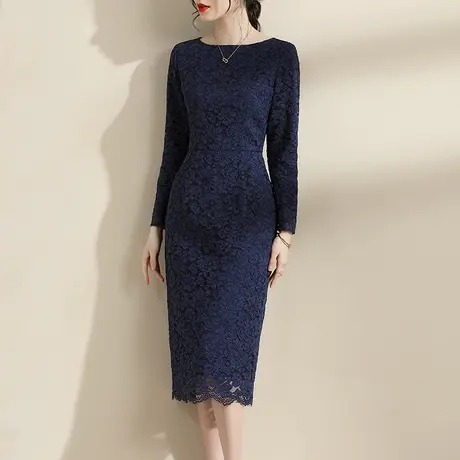 【1件7.9折】秋季新品连身裙气质蕾丝裙优雅收腰百搭打底连衣裙女商品大图