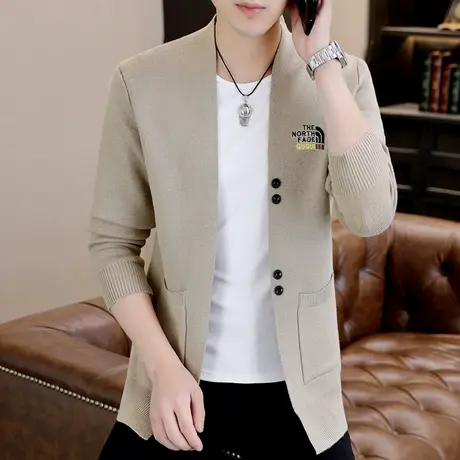 潮牌刺绣针织开衫毛衣男士外套春秋季V领简约外穿休闲线衣上衣潮商品大图