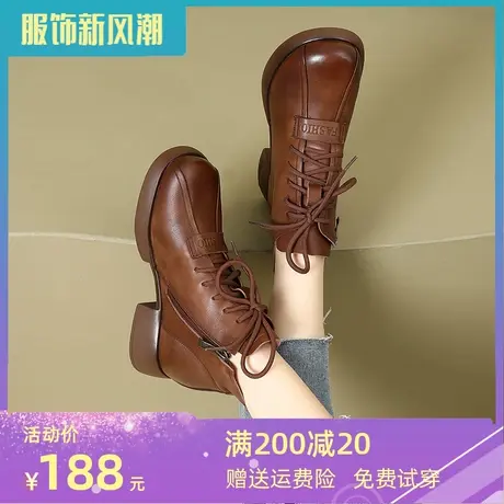 2024新款冬款大码加肥加宽女靴41-43平底低跟小跟真皮加绒短靴商品大图