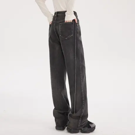 oversize裤子高街2023新款高腰阔腿牛仔裤女直筒宽松小众设计感商品大图