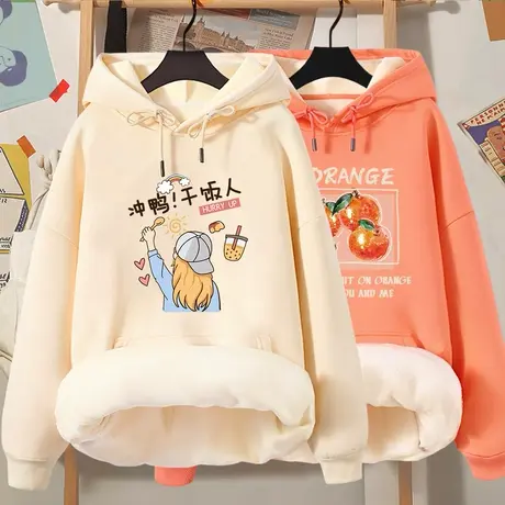 秋冬连帽卫衣女加绒加厚2024年新款小个子设计感小众学生帽衫外套商品大图