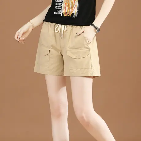 韩潮袭人松紧腰工装阔腿休闲短裤子女2024夏新款百搭直筒喇叭裤薄商品大图