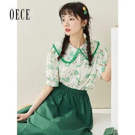Oece复古小碎花上衣夏季新款女港味衬衫甜美小众气质短袖衬衣商品大图
