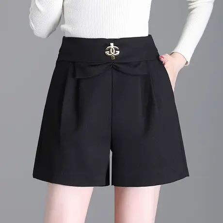 黑色时尚短裤女秋冬高腰宽松a字阔腿裤2023新款百搭显瘦休闲靴裤商品大图