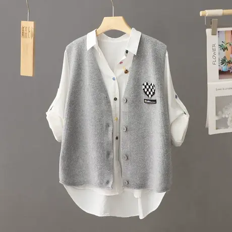 刺绣爱心无袖套头V领毛衣女2024新款春秋外套针织开衫马甲背心女商品大图