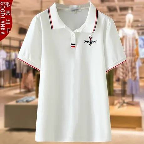 中年妈妈夏装纯棉t恤上衣加大码宽松显瘦时尚休闲短袖POLO衫T恤女商品大图