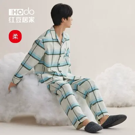 【柔柔棉】红豆情侣睡衣纯棉春秋长袖宽松梭织磨毛柔软家居服套装商品大图