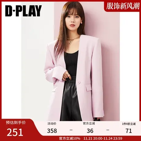 DPLAYins年清新花簇粉宽肩休闲深V领一粒扣西装商品大图