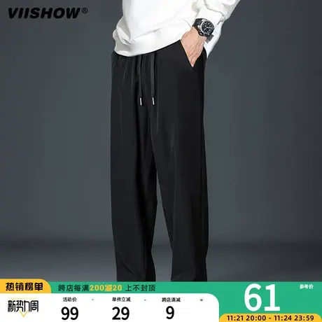 VIISHOW抽绳直筒裤春秋潮牌宽松休闲裤子男美式百搭重磅运动长裤商品大图