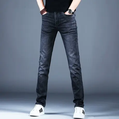 男士潮牌小直筒牛仔裤男款秋冬2023新款弹力百搭黑灰色休闲男裤子商品大图
