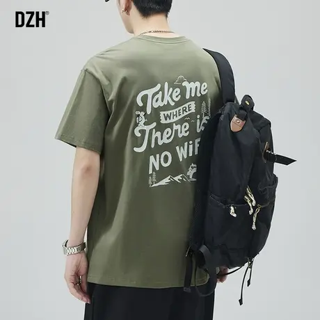 男士绿色重磅纯棉t恤男装2023新款衣服男短袖夏季男款半袖体恤衫商品大图