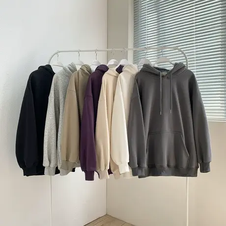 秋季卫衣男连帽潮流港风宽松学生帅气加绒外套情侣装大码纯色帽衫商品大图