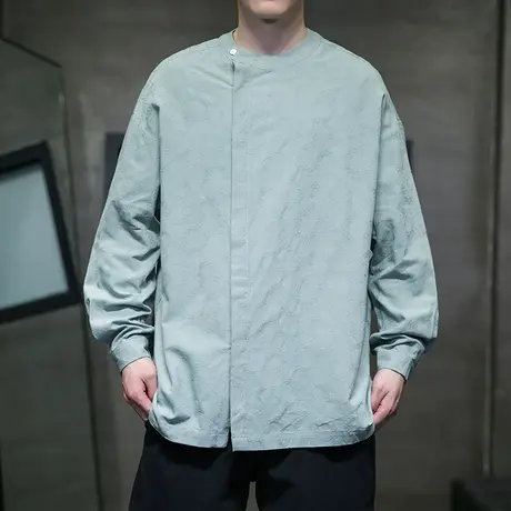 秋季男打底衫提花中国风复古长袖T恤茶服中式禅服大码休闲体恤男图片