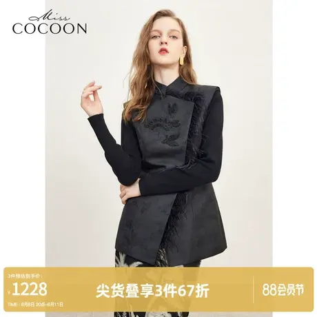 missCOCOON新中式鸵鸟毛国风马夹女2023秋季新款外穿提花马甲冬装商品大图