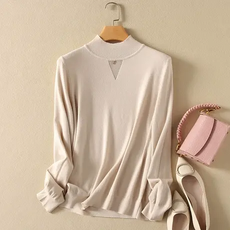 半高领毛衣女春装内搭新款韩版宽松套头加厚百搭长袖针织打底衫女商品大图