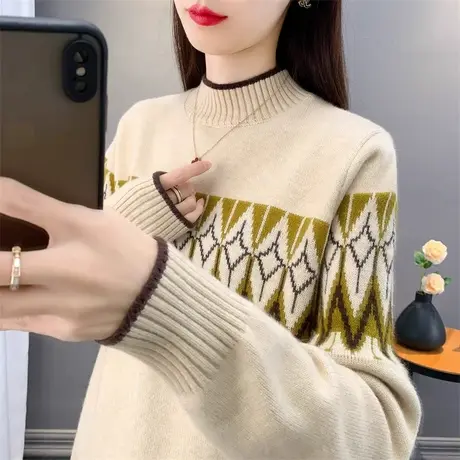 半高领毛衣女秋冬2023新款女装上衣宽松外穿内搭加厚针织打底衫女图片