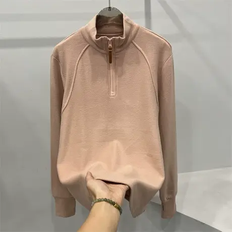 2023年新款纯色百搭加厚半拉链高领双面德绒T恤女秋冬打底衫上衣商品大图