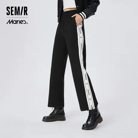 森马马利休闲裤女拼接字母阔腿裤潮酷个性时尚春运动风长裤显腿长商品大图