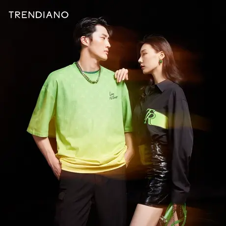 TRENDIANO官方潮牌男装秋季新款渐变色彩男士纯棉圆领短袖T恤商品大图