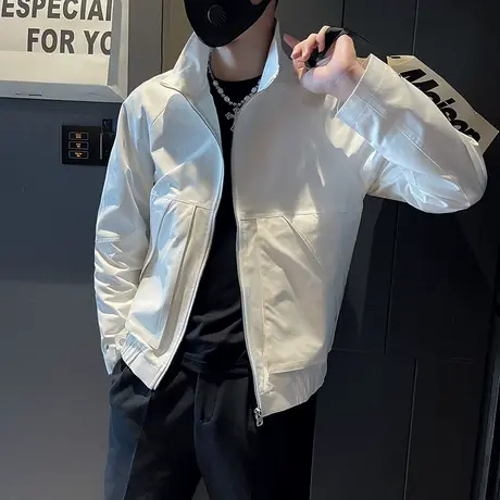 秋季夹克男韩版潮牌ins纯色上衣2022新款网学生痞帅炸街个性外套商品大图