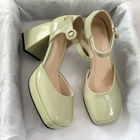 法式高跟鞋女粗跟2024年新款夏季外穿方头防水台玛丽珍一字带凉鞋商品大图