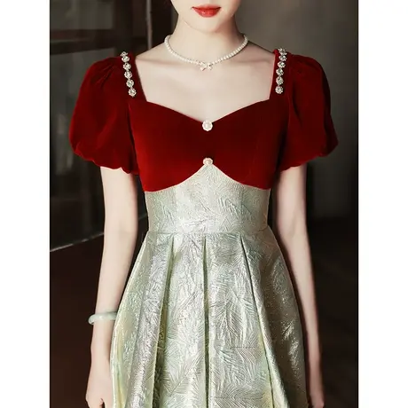 敬酒服新娘2023新款平时可穿小个子拼接订婚礼服女夏季红色连衣裙图片