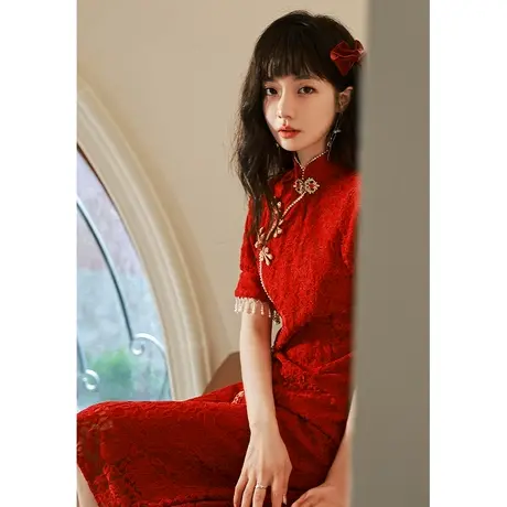 订婚改良旗袍中式敬酒服新娘小个子年轻款2023新款女夏季秋季礼服图片