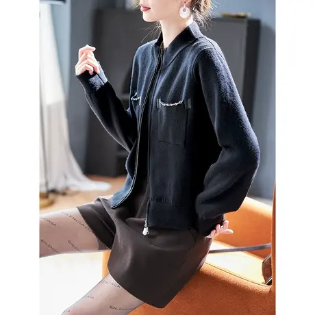 宝诗黎小立领短款针织外套2024春季新款简约气质小个子百搭女装图片