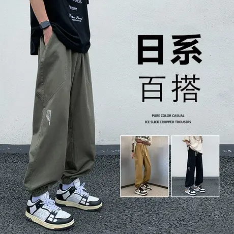 工装裤男秋冬季美式复古阔腿宽松束脚裤子运动军绿色潮牌休闲长裤商品大图
