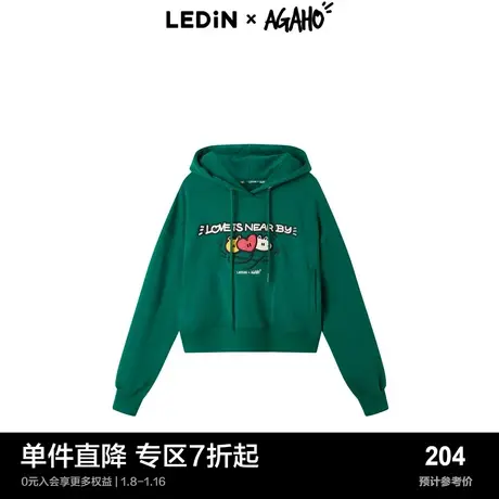 乐町agaho联名绣花短卫衣女春美式连帽卫衣图片